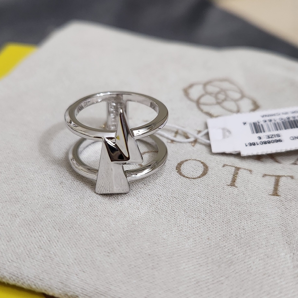 Kendra Scott Lightning Bolt Double Band Ring Silver Sz 6 NWT